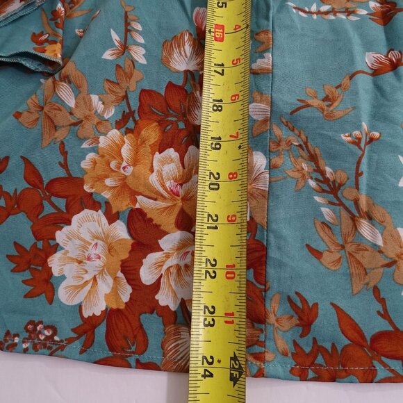 Grawell Green Brown Floral Bell 3/4 Sleeve Blouse Top Women Size XL US Size 12 - Picture 10 of 11